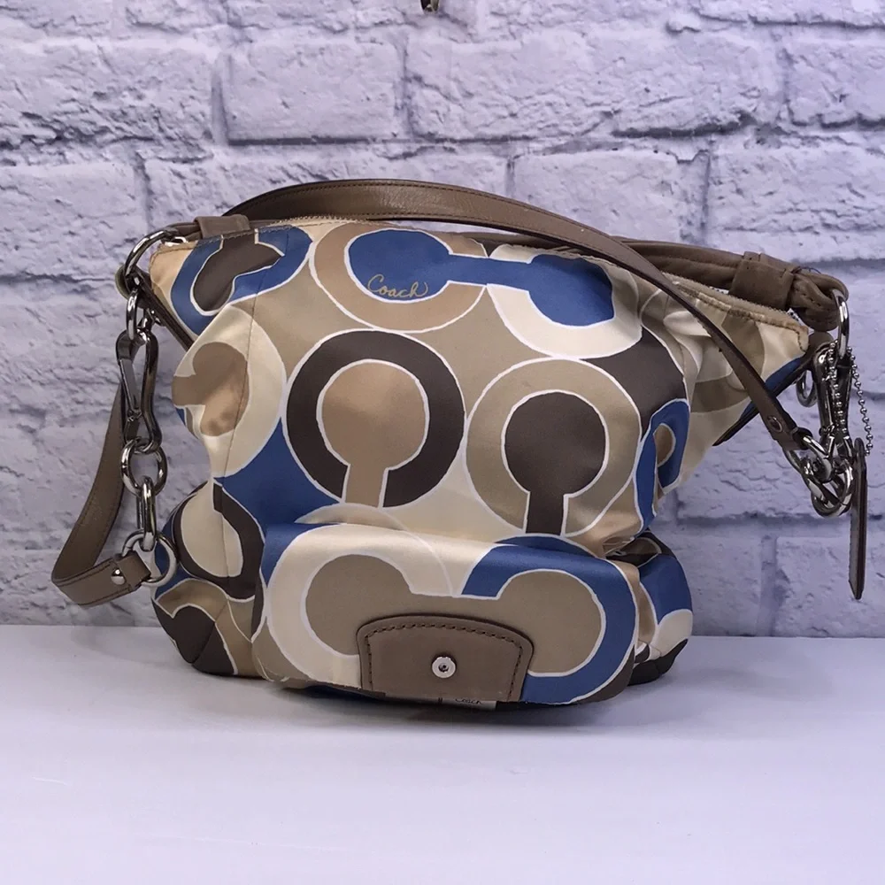 COACH KRISTIN OUTLINE OPT ART HOBO BAG CROSSBODY BAG BLUE MULTI COLORS